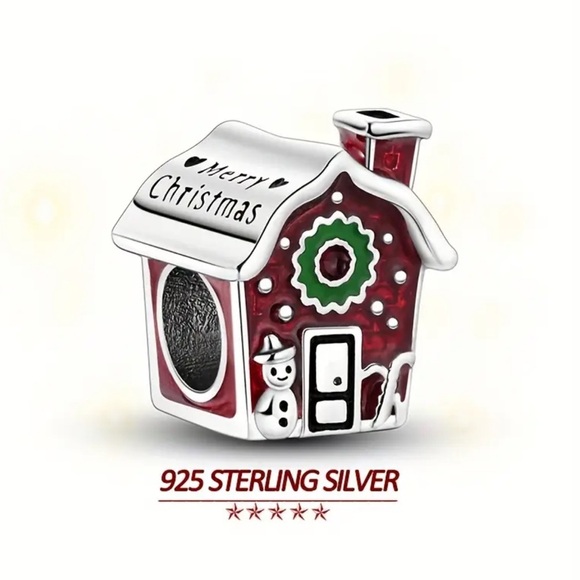 925 Silver Holiday Gingerbread House Charm with Red and Green Accents - NWT - Picture 3 of 6